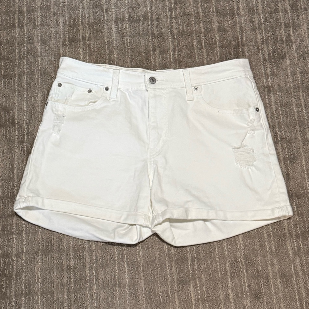 🤍 Levi's White Mid Length Cuffed Jean Shorts 32 🤍